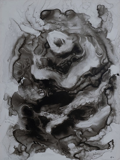 Stone Flower, India Ink on Yupo Paper, 12x9, 2023