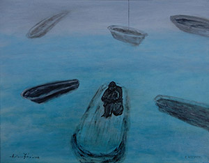 Anselm Kiefer's Bathtubs, Oil on Canvas, 22” x 28”, 2018